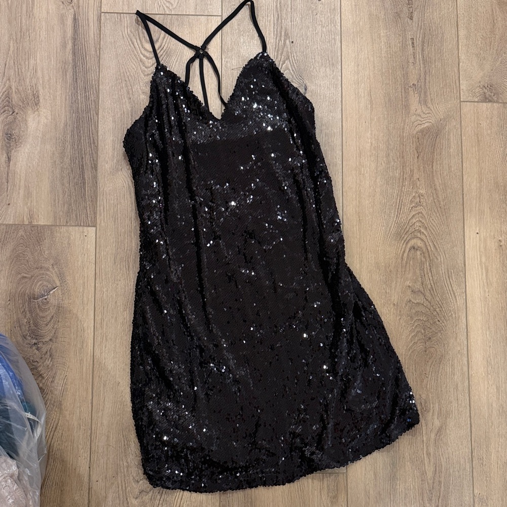 Boohoo Black Sequin Mini Dress